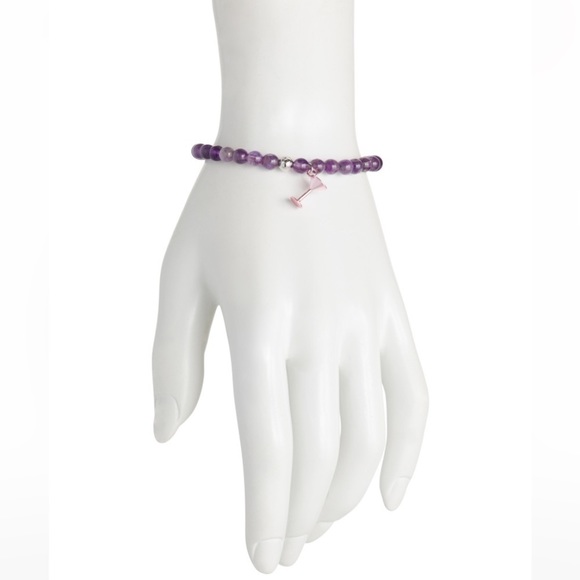 Coach Amethyst Beaded Stretch Bracelet with Pink Martini Glass Charm - Picture 2 of 3